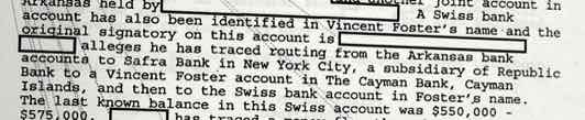 FBI document on VInce Foster's Swiss account